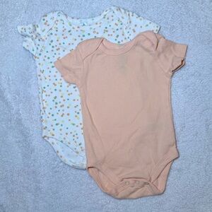 Peach & White Dot Baby Bodysuit Set - 2 Pack